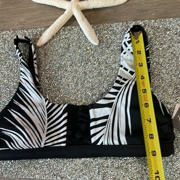 ATHLETA Adriata swim bikini top‎ XXS NEW BLACK WHITE PALM - Picture 4 of 6